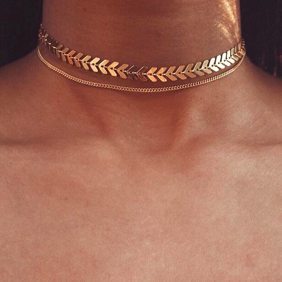 golden threads Jewelry - 2 Layer Chevron and Chain Choker